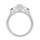 LADIES RING 1CT ROUND/PRINCESS BLUE SAPPHIRE DIAMOND 14K WHITE GOLD (CENTER STONE ROUND DIAMOND 1/6CT )